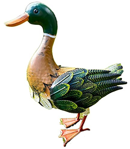 Darthome Mallard Duck Garden Ornament 38cm Metal Light Brown Statue Weather Resistant New