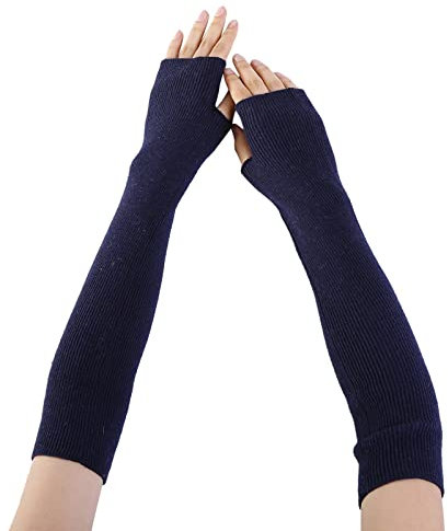 Armstulpen Damen Winter Armwärmer Feinstrick Lang Handstulpen Strick Armstulpen Gestrickte Handstulpen Winterhandschuhe Winter Armwärmer Strickhandschuhe Handstulpen Lange Fingerlose (Navy, One Size)