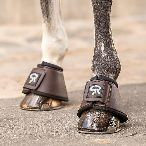 SUNRIDE Cloches de Sabot (Set de 2) - pour Chevaux - en Cuir véritable et néoprène - pour protéger des Coups de Boule (M/Petit Cheval, Marron)