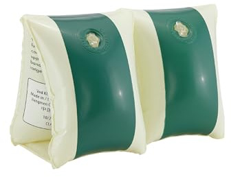 Petites Pommes Striped Water Wings Ages 2-6 - Handprinted Classic Inflatable Arm Floaties - Durable, BPA-Free Swimmies with Soft Seams, Safe Valves & Storage Bag - Dark Green