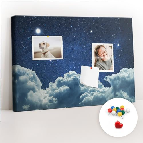 Tulup Pinnwand Korkbrett Memoboard 60x40 cm Leinwand Reise-Tracker Tourkarte Küche - Nachthimmel