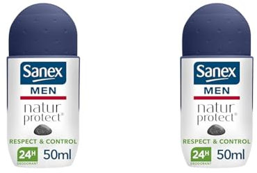 SANEX - Déodorant à Bille Men Natur Protect Respect & Control - Déodorant pour Homme à la Pierre d'Alun - Efficacité 24 h - 50 ml - (Lot de 2)