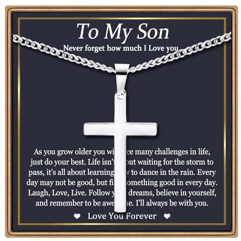 EPIRORA Boys Cross Necklace for Son, Grandson - Birthday, Graduation, Christmas, Confirmation Gift for Teenage Boy, Boyfriend