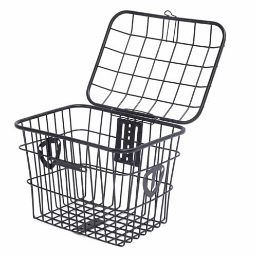 Large Capacity Electric Bike Rear Basket, Metal Cycle Storage with Lid for Secure Transport of Bags Food Vegetables