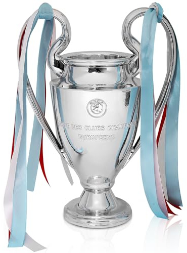 Fubosi Champions Trophy, Soccer Sports League Cup, Championship Trophy Resin Replica, Electroplating Process, Silver with Colorful Ribbons for Office Decoration Birthday Gifts, 17.3 Inch