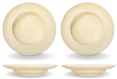 Wilmax | Tiefe Teller | Suppenteller 2 Stück 25,5 cm / 350 ml | Speiseteller aus Porzellan | Steinoptik | Essteller für Suppen, Pasta, Salate | Spülmaschinenfest | Für die Mikrowelle | Beige
