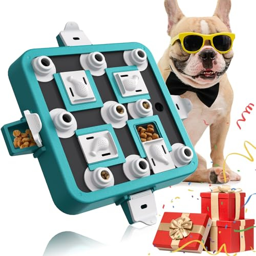 Dufuso Jouet Interactif pour Chien Intelligence - 3 Niveaux de Difficulté, Jeux pour Grands/Moyens/Petits Chiens - Bleu et Blanc