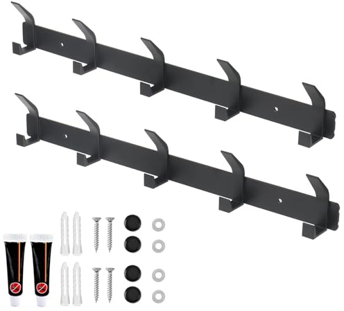 CHUIFAI 2 Stück Garderobenhaken Schwarz 43 cm Lang, Garderobenleiste mit 5 Haken, Garderobe Kleiderhaken Wand, Garderobe Hakenleiste für Bad, Dusche, Schlafzimmer, Küche