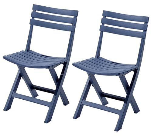 GIZNXBA Gartenstühle Klappbar 2 Set Klappstühle Outdoor Terrassenstühle Kunststoff Stapelbar Balkonstühle Campingstuhl Esszimmer Stuhl Stapelbar Für Rasen Hof Strand (Color : /Dark Blue)