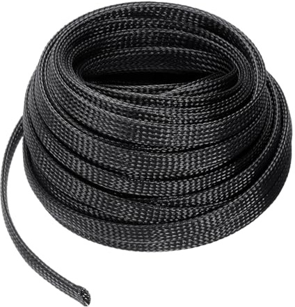 sourcing map Manchon tressé extensible en PET pour gestion des câbles – Gaine de protection des câbles – Pour TV, ordinateur, audio, appareils domestiques – Noir – 15,2 m