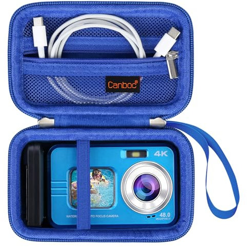 Canboc Waterproof Camera Case for HICSHON 11FT Compact Waterproof Digital Camera, 4K 48MP Underwater Camera Bag, Zipper Mesh Pocket fits USB Cable, Batteries, Blue (Case Only)