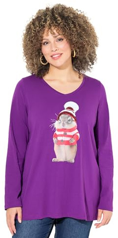 Ulla Popken Weihnachtsshirt, Eichhörnchen, V-Ausschnitt, Langarm T-Shirt Femme