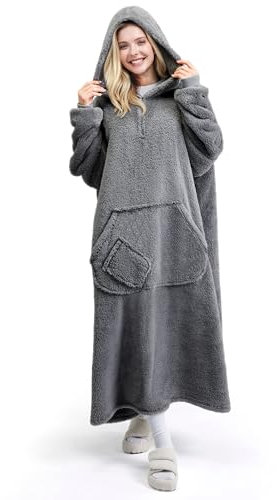 Giggling Getup tragbare Decken-Hoodie für Erwachsene, Übergröße Sherpa Sweatshirt Decke mit riesiger Tasche und Ärmeln, warme Kapuzen-Decke Geschenk für Damen Herren Geburtstag Weihnachten Rosa
