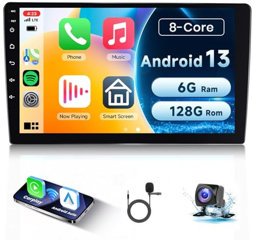 Hodozzy 6GB+128GB 8Core Autoradio Android 2 Din mit Wireless Carplay Android Auto,10 Zoll Touchscreen Doppel Din Autoradio GPS Navi WiFi Bluetooth 5.0 USB Lenkradsteuerung FM/RDS Radio+Rückfahrkamera