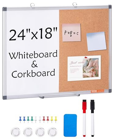 VEVOR 24x18 Whiteboard & Korktafel-Kombination mit Aluminiumrahmen – 2-in-1 magnetische, trocken abwischbare Pinnwand zur Wandmontage – Ideal für Schule, Zuhause, Büro