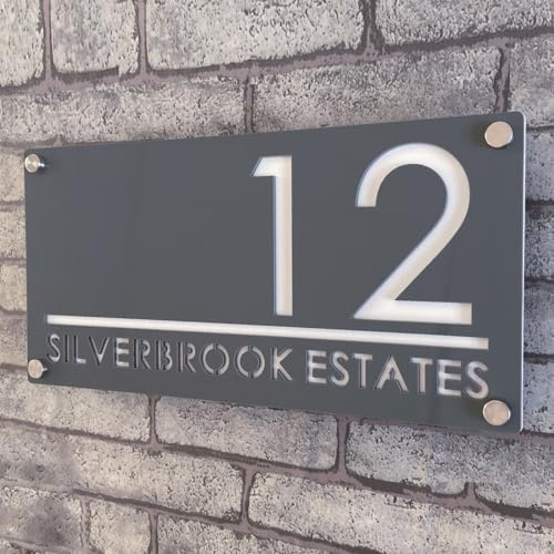Personalisiertes Hausnummernschild aus Acryl, 3D, schwebende Zahlen, zweifarbig (rauchfrei und weiß), für drinnen und draußen, ideal für Zuhause, Hotels, Wohnungen und Geschäft