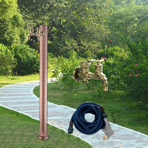Palo per fontana da giardino con colonna d'acqua autoportante e rubinetto antigelo rosso