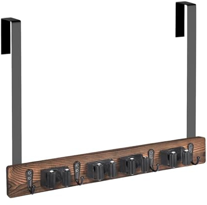 Soporte de pared para fregona y escoba, colgador de pared de madera para escobas, organizador de pared de agarre de fregona, soporte adhesivo para escobas, almacenamiento de fregona de cocina y
