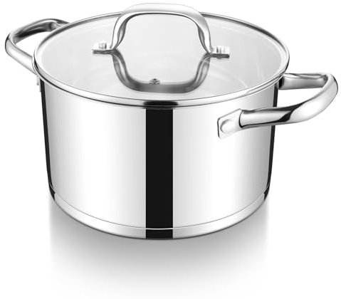 Onader 22cm Kochtopf, 3-Lagiger Boden Edelstahl Topf Induktion mit Deckel | 4,7L Nudeltopf Suppentopf mit Glasdeckel für alle Herdarten zum Kochen, Gesund & Spülmaschinenfest, Ungiftig & Unbeschichtet