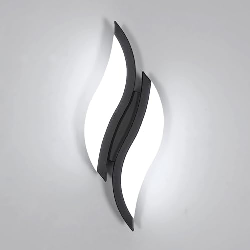 Goeco LED Wandlampe Innen 12W 1350LM 29CM 6500K, 2 Flammig Schwarz | Modern Wandleuchte Blattförmige Acryl-Lampenschirm für Wohnzimmer Schlafzimmer Treppenhaus, Kaltweißes Licht