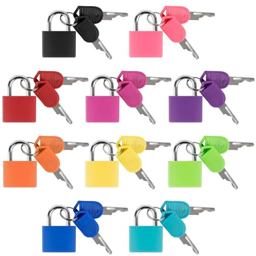 10 Mini Cadenas Clé, Mini Cadenas Clé Valise pour Valise/Sac Polochon/Armoire/Agenda, Mini Cadenas Valise a 20 Clés, Petit Cadenas à Bagage Multicolore, Cadenas à Bagages a 10 Couleurs - 2.3*3.2*1.1cm