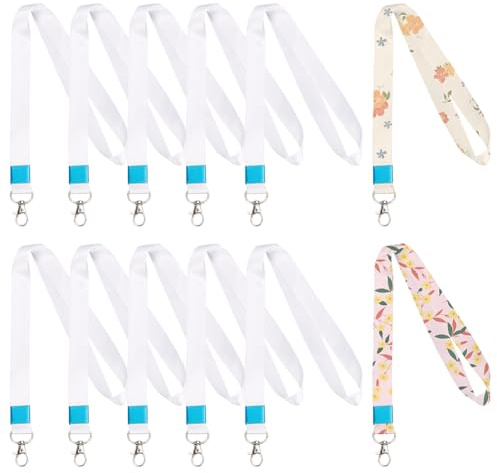 SOFPLATE sublimering nyckelband tomma värmeöverföring polyester halsband med vridbara krokar för ID-märken kontor skola, Vitt, 18.7in x 0.8in