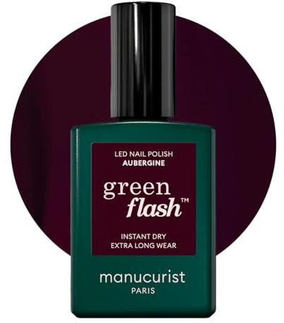 Manucurist Green Flash Smalto Viola Scuro Aubergine | Gel Unghie UV/LED - 12-Free, Bio-Based 84% - Manicure Professionale - Made in France - 15 ml