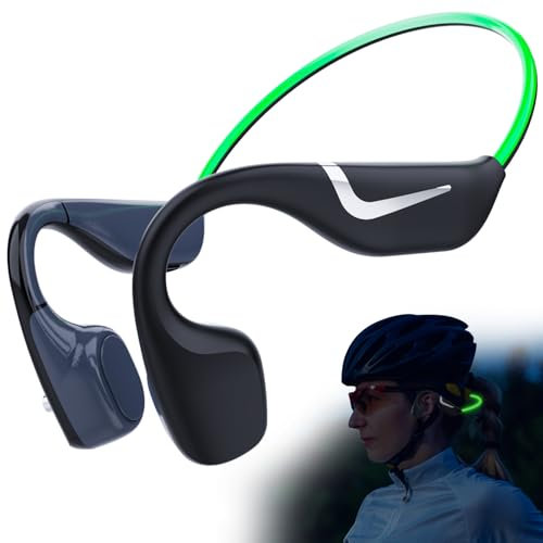 MONODEAL Casque Conduction Osseuse, Casque Bluetooth sans Fil Bluetooth 5.3, IPX7 Sweatproof Écouteur Vert lumière Intelligente, autonomie de 20h, pour Le Sport, la Course et Le Cyclisme