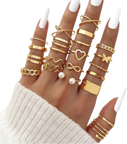 22 Piezas Vintage Nudillos Anillos Set,Ajustables Anillos Apilables Bohemio Vintage,Anillos Ajustables Para Mujer, Joyería De Oro De Moda, Juego De Anillos De Dedo Vintage, Joyas Apilables