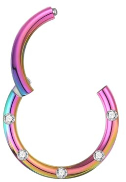 Lantine 16 g septum-piercingring G23 titan med AAA zirkonia silver/guld/svart/färgglad/blå minimalist gångjärn segment clicker helix brosk daith rook conch piercing smycken med märkes-sammetspåse,