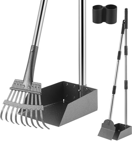 Dog Pooper Scooper, 3 Packs Pooper Scooper Tray with Rake and Shovel Kit Pet Waste Removal for Large and Small Dogs, Heavy Duty Dog Poop Scooper Long Handle for Garden, Grass, Dirt, Gravel or Flats