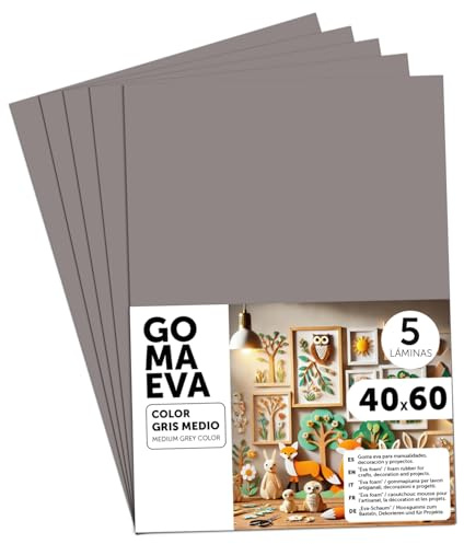 m-office Goma Eva para Manualidades, Goma Espuma de Colores para Proyectos Creativos, Ideales para Artes y Manualidades, uso Escolar, Profesional o Artístico 40x60cm (Gris Medio, 5 uds)