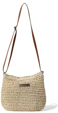 Businey Straw Bag for Women, Summer Straw Beach Crossbody Bags for Women with Zipper Adjustable Strap, Bohemian Weave Handmade Shoulder Handbags for Holiday Beach Travel
