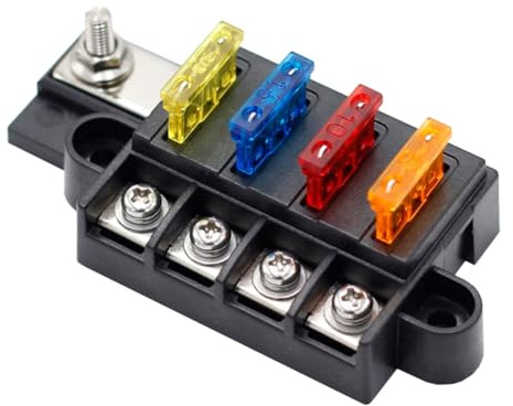 Fuhjythy Flachsicherungskasten für Auto, Boot, Marine, 4-Wege, 12-32 V, 4-Kreis-Sicherungskasten mit Abdeckung