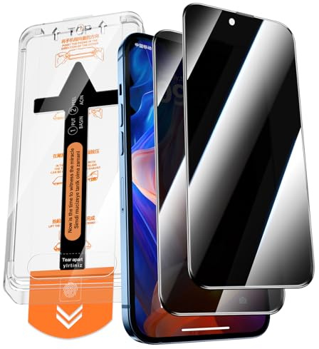 QUESPLE 2 Pezzi Privacy Pellicola Protettiva per iPhone 14/ iPhone 13/13 Pro 6,1 Pollici, [Installazione Automatica dell'Allineamento] Anti Spia Privacy Vetro Temperato Copertura Totale, Durezza 9H