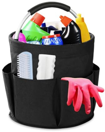 GIDWRIY Borsa Porta Detersivi per Pulizie,Cestino Porta Prodotti Pulizia Casa,Cesto per Le Pulizie Con Manico,Contenitore per Utensili per La Pulizia,Secchio Porta Attrezzi,Organizer Detersivo-Nero