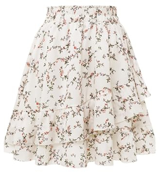 Jupe Boheme Femme Taille Élastique- Jupe Ete Imprimé Florale Évasé Volants Superposés Trapèze Chic Et Elegant Décontracté D'été Fluide Léger Comfortable Tous Les Jours De Plage Skirt