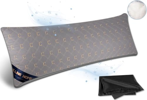 Chilling Home Full Body Pillows for Adults with Silky Cover, Embroidery quilted Bolster Pillow, Pregnancy Long Pillows for Bed, Large Maternity Pillow for Sleeping(Grey-golden)