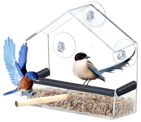 DeJivsin Transparent Fenster Futterhaus für Vögel, Bird Feeder, Vogelfutterhaus mit Saugnäpfe, Vogelfutterspender Fenster, Vogelfutterhaus für Befestigen an Glasscheiben