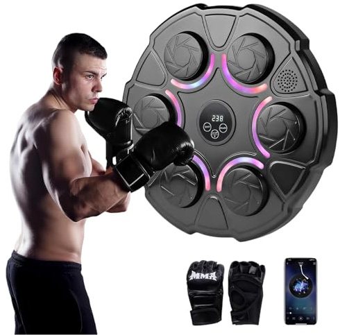 Music Boxing Machine,Elektronische Musik Boxmaschine mit Boxhandschuhen,LED Licht Bluetooth Boxautomat mit 9 Geschwindigkeitsmodi und Zählmodus,Boxen Training Geschenk für Erwachsene und Kinder