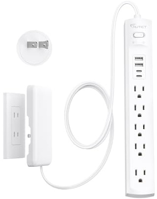 2 Prong Power Strip, NUTICT 2 Prong to 3 Prong Outlet Adapter, Flat Extension Cord with Outlet Cover 6FT, 5-Outlet & 4 USB Ports, 1440J Surge Protector, Wall Mountable, Ideal for Old House, White