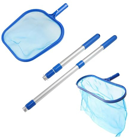 Épuisette de piscine avec poteau télescopique à 3 sections réglables, 1,18 m de long, filet de nettoyage pour bassin de jardin, filet pour bassin de jardin, filet de baignoire, bleu