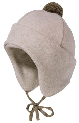maximo GOTS MINI-Mütze,Baumwollfleece Pompon, Umschlag, Bindeband