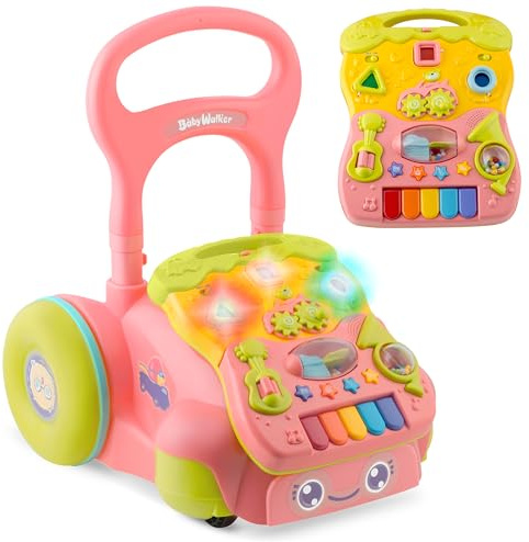 Ricokids Lauflernwagen Laufwagen Laufhilfe für Kinder ab 6 Monaten - Spielzeug mit abnehmbarem Spielboard - Licht und Musik - Rosa