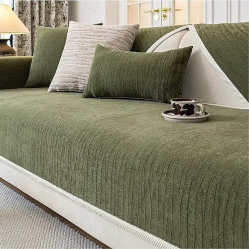 Tielag Sofa Überzug 1 2 3 4 Sitzer, Chenille Couch Überzug, Sofaschoner rutschfest, Sofabezug L Form, Sofadecken für Sitzfläche Washable, Grün, 70 x 120 cm