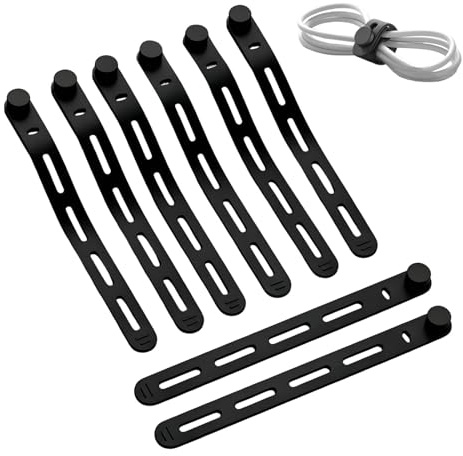 Nevoluxer Silicone Cable Ties 10 Pack - Reusable & Adjustable Cord Organizer Wrap with Lock Buckle, Cable Tidy Management for Home Office, Charger Cables, Wires, Computer Desk
