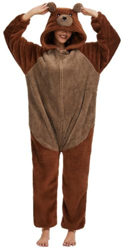 Xinlong Tuta Pigiama Intero Animale Unisex con Cappuccio Tasche e Cerniera Kigurumi Cosplay Costume Halloween Carnevale Camicie da Notte Monopezzo Mujer