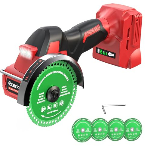 Ecarke Cordless Cut Off Tool Compatible with Milwaukee 18V Battery, 4 Circular Saw Brushless Motor with Blades, 18000 RPM Mini Cut Off Tool Kit for Wood/Metal/Plastic/Tile/Stone Cutting, NO BATTERY