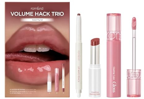 rom&nd Volume Hack Trio Sweet Fig Set | Korean Lip Combo for Plump, Hydrated & Glossy Lips | 3-in-1 Kit