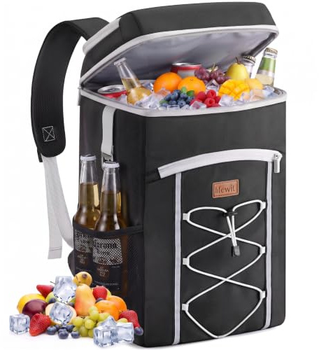 Lifewit Kylryggsäck, Bärbar Kylryggsäck med Vattentätt Foder, Mjuk Isolerad Kylväska för Resor, Camping, Vandring, Picknick, Strand, 28L, Svart